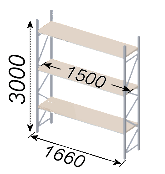 1500mm Long x 600mm Deep x 3 Metre High (465KG Capacity) 3 Levels Epsivol Racking