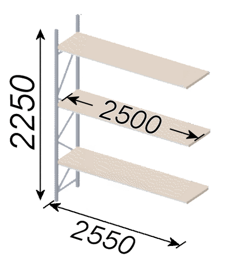 2500mm Long x 1200mm Deep x 2.25 Metre High (470KG Capacity) 3 Levels Epsivol Racking