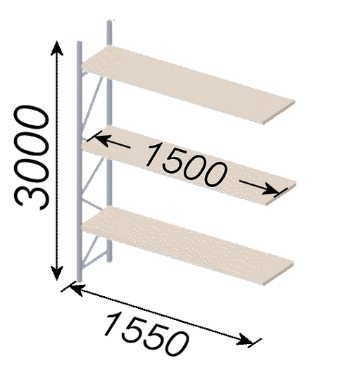 1500mm Long x 1000mm Deep x 3 Metre High (465KG Capacity) 3 Levels Epsivol Racking