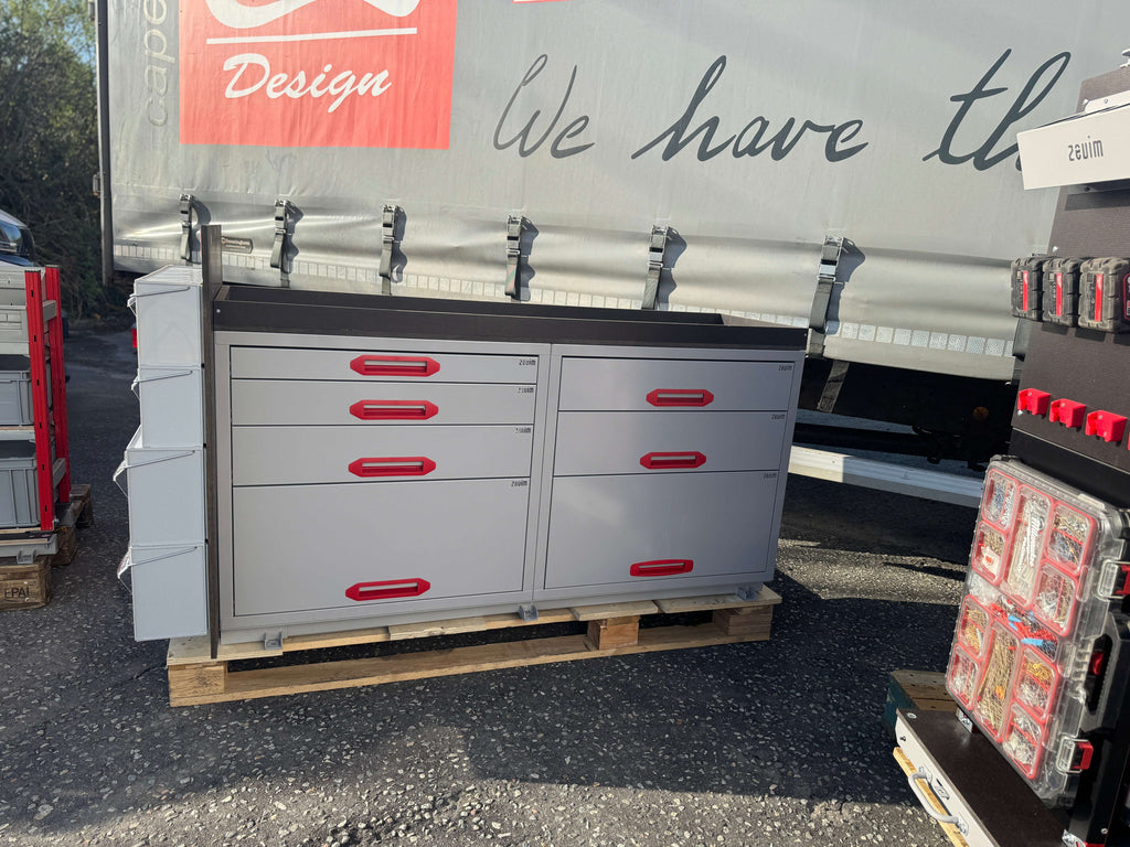Picture of a Drawer Cabinet Pull Out Unit with a Stack of MB Boxes Fixed onto the Back