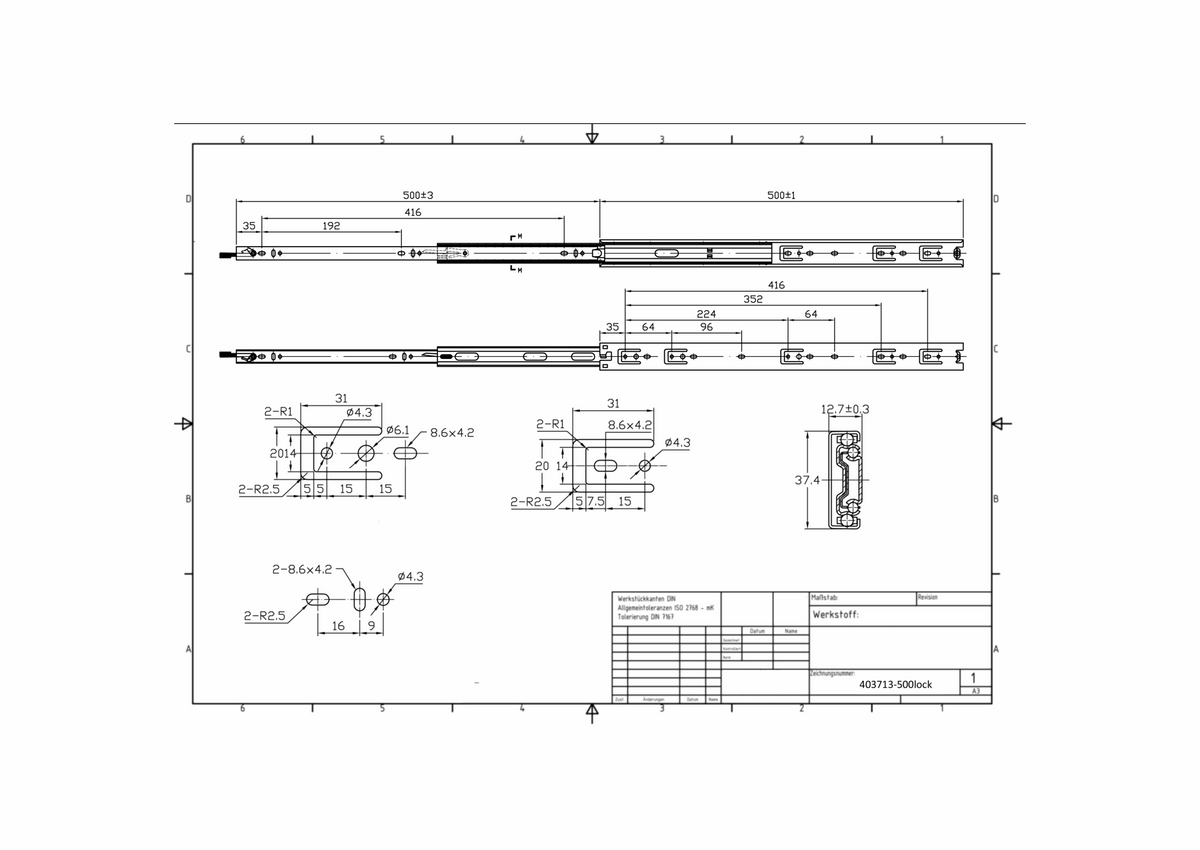 Technical Drawing for "Locks Only When Closed" Drawer Slides