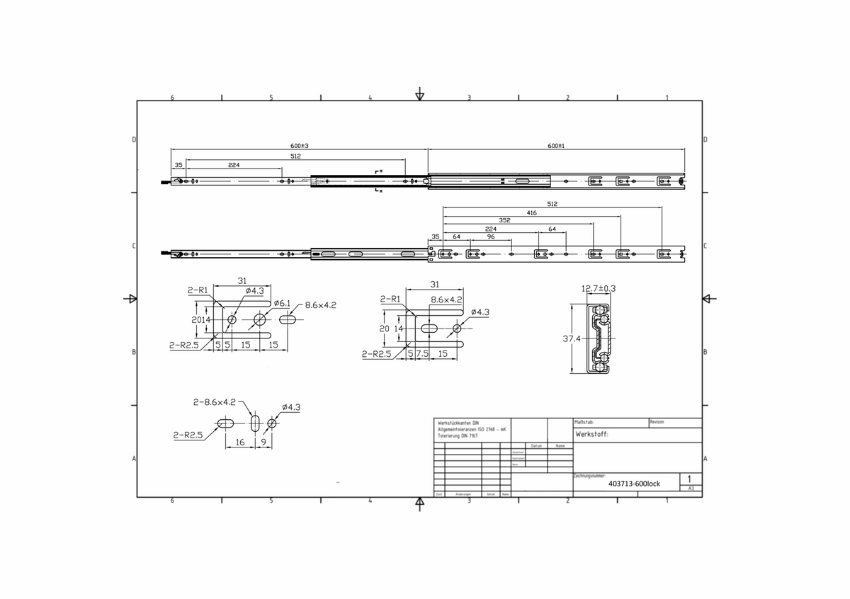 Technical Drawing for the "Locks Only When Closed" Drawer Slides
