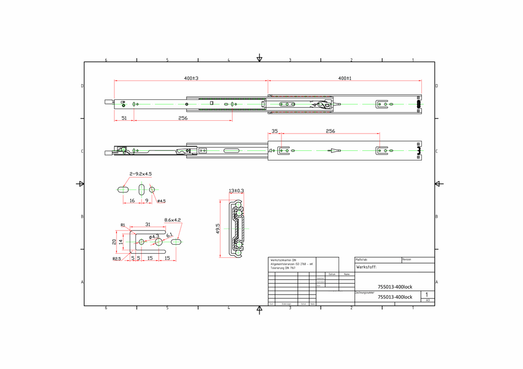 Technical Drawing for the "Locks Open and Closed" Drawer Slides