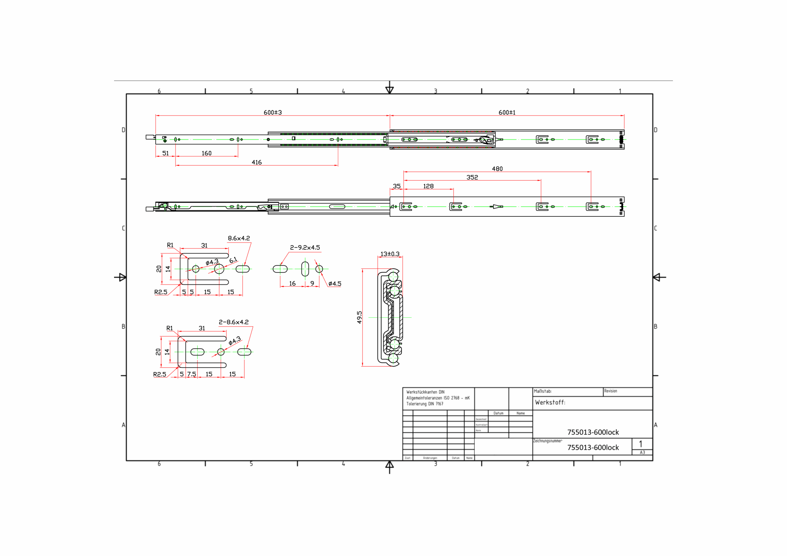 Technical Drawing for the "Locks Open and Closed" Drawer Slides