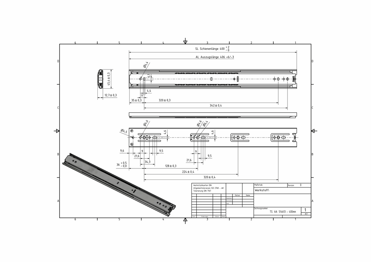 Technical Drawing for the "Pull To Open" Drawer Slides
