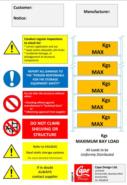 Shelving Load Notice A4 - Shelving - Signage - Cape Direct