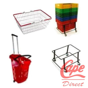 Shopping Baskets - Cape Direct - Metal Shopping Baskets, Plastic Shopping Baskets, pos, SHopping Baskets on Wheel, Shopping Baskets with retractible handle, Wire Shopping Basket