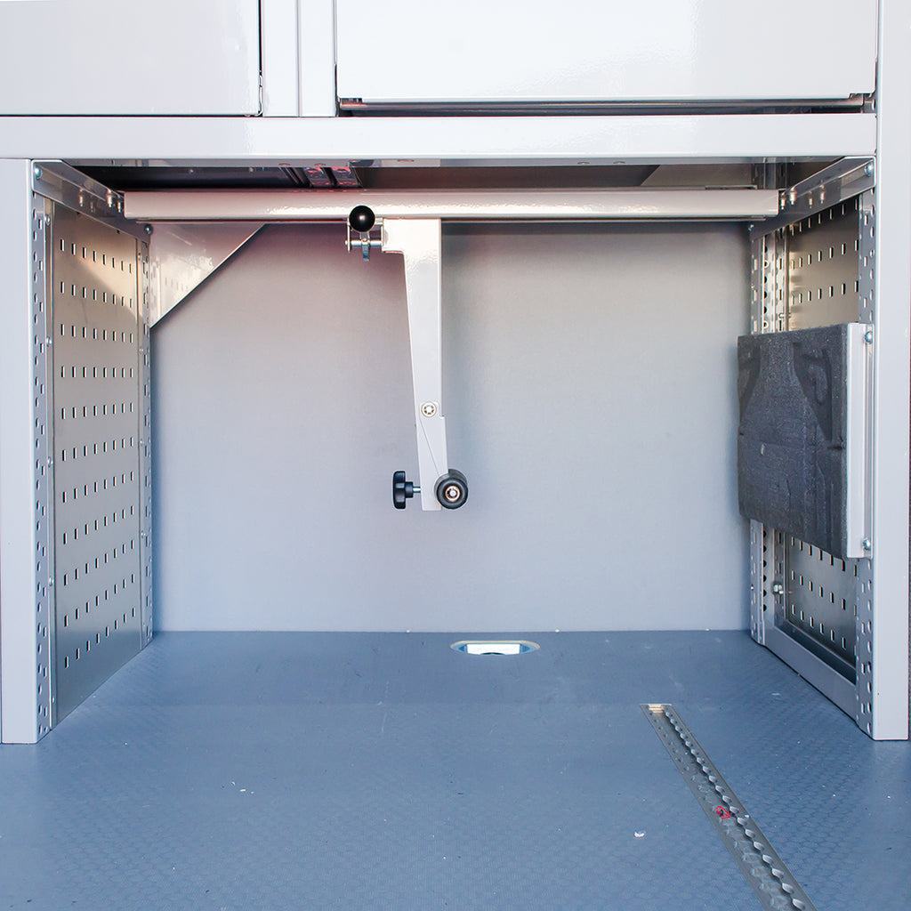 Power tools boxes Clamp - Cape Direct - Lashing Point, Load Securing, Tie Down rail, Tool Organiser, Van accessories, Van organisation, vanfit, vanshelving, Zevim